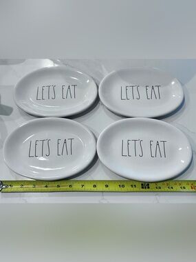 Rae Dunn White Ceramic 'LET'S EAT' Appetizer Plates - Set of 4